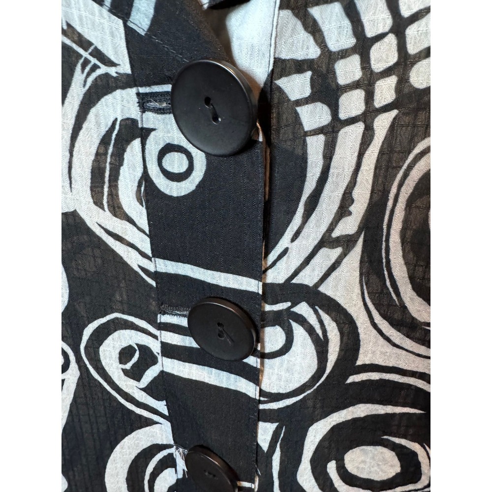 098 Ali Miles Women Petite Large Black White Abstract Geometric Button Up Blouse - Picture 3 of 5